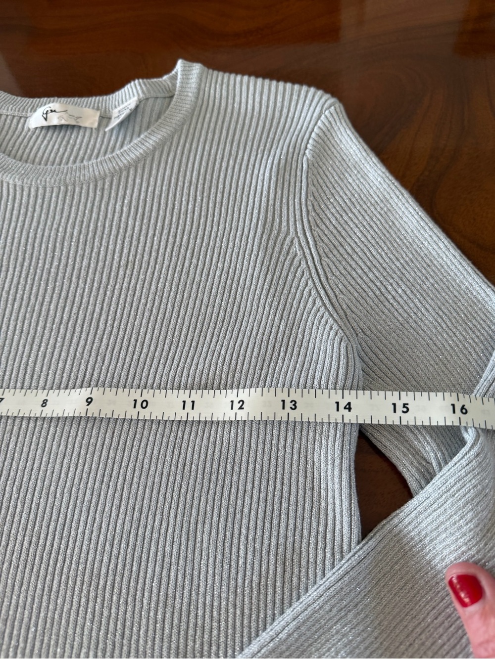 Crewneck Ribbed Sweater - Light Silver Metallic - Picture 6 of 7